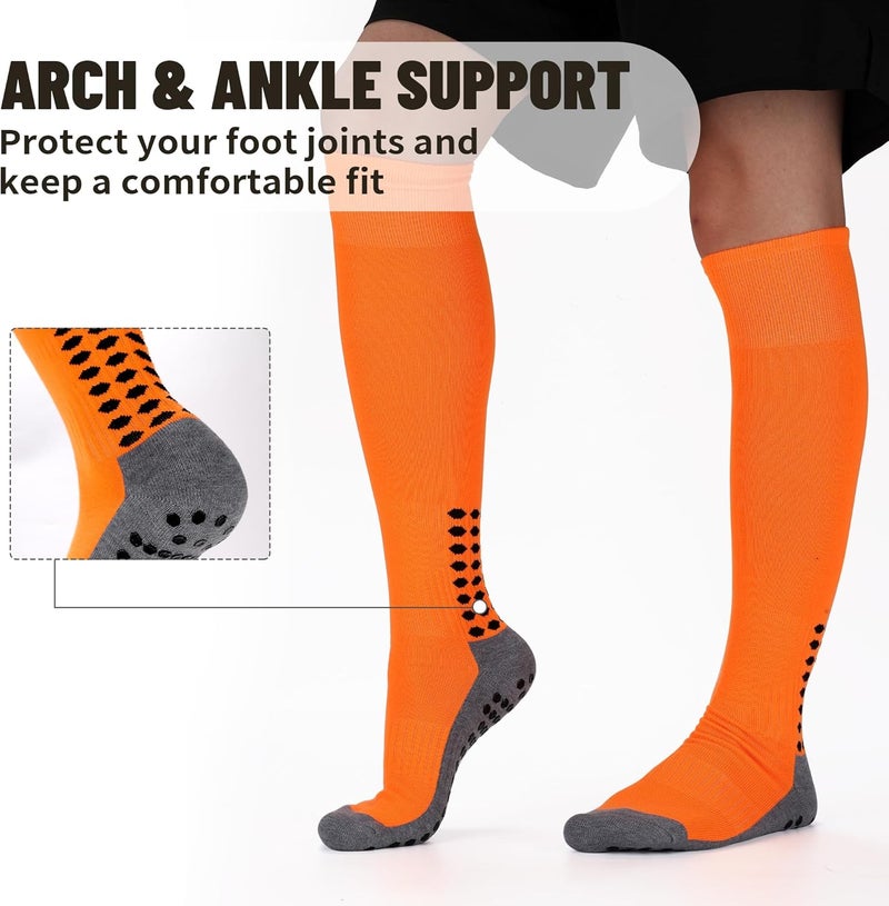 Regilt 3 Pairs Grip Soccer Socks Men Cushioned Non Slip Football Basketball Sports Socks Knee High Long Socks - Image 3